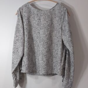 A New Day | Black and White Abstract Polka Dot Open Ruffle Sleeve Blouse Size S